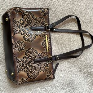 Brahmin Brown and Black Tote with Intricate Pattern